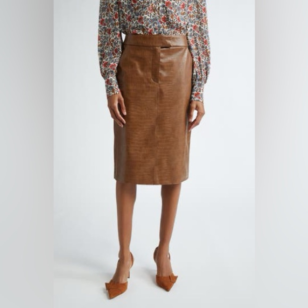 NWT Veronica Beard Ascher Croc Embossed Faux Leather Skirt
